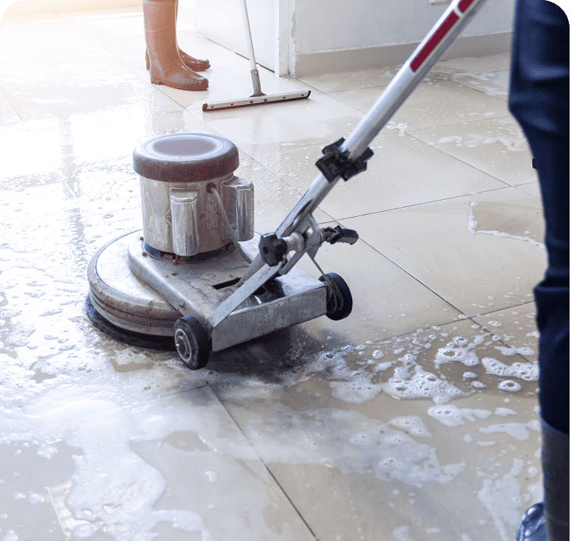 Floor cleaning with a polishing machine